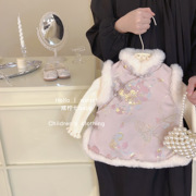 女童旗袍连衣裙冬装拜年时髦洋气，汉服儿童女宝宝，公主裙一周岁礼服
