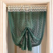 复古墨绿门帘棉线镂空成品，窗帘玄关隔断帘提拉帘免打孔厨房遮挡帘