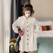 法式娃娃领长袖白色连衣裙，春秋2023年韩系减龄休闲宽松衬衫裙