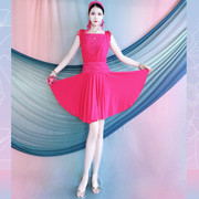 广场舞服拉丁舞练功服玫红色，蕾丝连衣裙舞台表，演出服年会团服