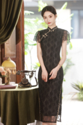 黑色蕾丝短袖旗袍民国风2024夏季女士气质优雅中式同款