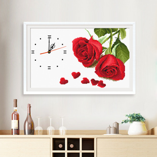 十字绣2024钟表浪漫情侣客厅卧室，餐厅小幅玫瑰，花卉小件简单绣