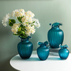 新中式古典居家摆件蓝色水花口金片玻璃花瓶花器客厅民宿ins装饰