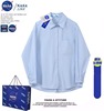 NASA美式春秋2023蓝色衬衫男女款法式韩版设计感衬衣长袖上衣