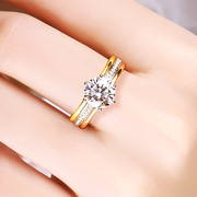 三色三环igi人工培育钻石戒指18k玫瑰金彩金(金彩金，)气质女六爪克拉婚钻戒