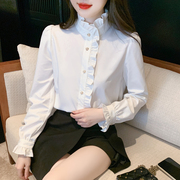 法式立领木耳边雪纺衬衫女装秋装2024年新款洋气质早秋季长袖衬衣