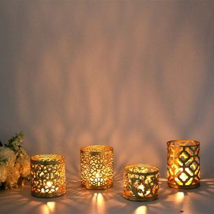 北欧金色几何镂空铁艺烛台创意香薰蜡烛杯家居装饰摆件