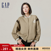 gap女装秋季logo宽松碳素，软磨抓绒棒球服微弹夹克外套810611