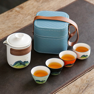 旅行功夫茶具快客杯小套装，一壶一杯单人，便携式户外陶瓷泡茶杯露营