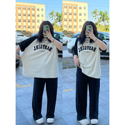 300斤大码微胖mm撞色字母印花短袖T恤女夏季女装POLO衫宽松上衣潮