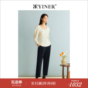 YINER音儿女装2023冬季含绵羊毛衬衫收腰修身收褶上衣