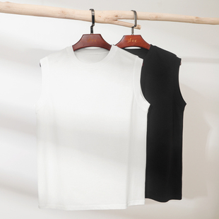 amanda同款“直角肩“32支女士100%精梳棉圆领黑白，无袖t恤背心