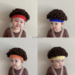 搞怪爆炸头~ins韩国婴儿假发，帽子秋冬季网红凹造型男宝宝毛线帽潮