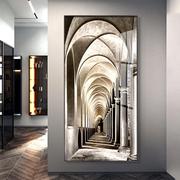 美玄关装饰画走廊尽头挂画视觉，延伸空间感简约现代客厅过道壁画竖