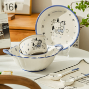 可爱碗碟套装家用碗2023卡通盘子一人食饭碗餐具套装情侣碗筷