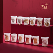 匠仙十二生肖功夫茶杯套装，德化白瓷茶杯，品茗杯手绘主人杯礼盒装