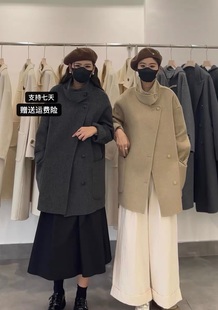 双面羊毛大衣中长款女气质，立领单排扣2024春季韩版羊毛呢外套