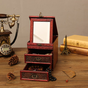 复古中式梳妆盒古代古风饰品，化妆品首饰盒带镜子，收纳盒结婚木