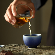 深蓝色哑光小斑点茶杯，景德镇纯手工陶瓷，茶具复古窑变主人杯品杯大