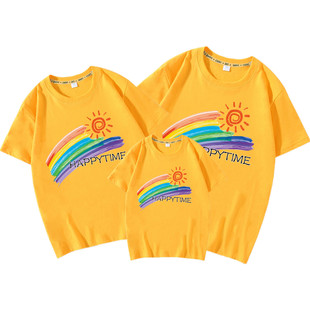 亲子装夏装一家三口幼儿园运动会衣服小学生，班服短袖t恤定制