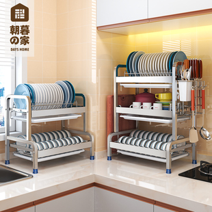 碗架沥水架厨房置物架放碗架子不锈钢双层家用台面碗筷收纳架碗柜