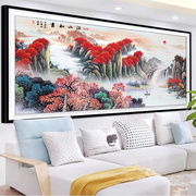 纯手工十字绣成品鸿运当头江山如画客厅风景山水挂画已绣好的