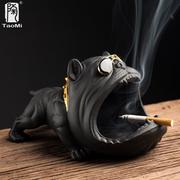 陶迷家用卡通狗烟灰缸可爱创意，陶瓷大烟缸带盖个性潮流防风防飞灰