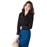 2021年韩版设计感长袖醋酸缎面职业套装女士衬衫女正装 秋装