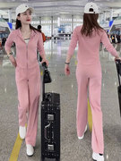 粉色休闲运动套装女春秋季2023时尚洋派显瘦小个子卫衣两件套