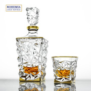 BOHEMIA捷克进口水晶玻璃酒具冰川描金威士忌酒樽酒杯高档1+6
