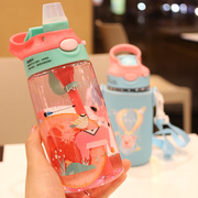 成人塑料吸管杯学生卡通水壶防漏便携水杯创意随手杯儿童喝水杯子