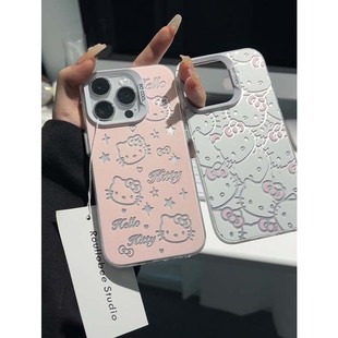 粉色彩银HelloKitty凯蒂猫适用苹果15promax手机壳iphone14女款15pro13可爱少女网红华为mate60荣耀90pro