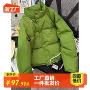 绿色短款羽绒棉服女2023冬季韩版宽松设计感加厚保暖棉衣外套