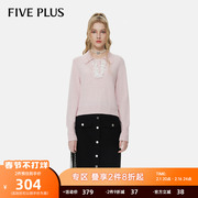 fiveplus毛衣女(毛衣女，)长袖套头针织衫，温柔风花边polo领女秋装