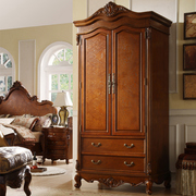 美式实木雕花双门衣柜卧室家具两门衣橱欧式衣帽间储物柜子大衣柜