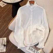 白色衬衫设计感2024春季职业装法式娃娃领长袖开衫喇叭袖上衣