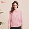 Gitti/吉蒂七分袖条纹印花POLO衬衫女宽松大码中袖衬衣G241114