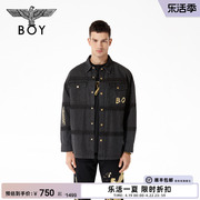 boylondon潮牌长袖衬衫男女同，款老鹰刺绣高街黑色牛仔外套n48004