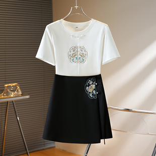 今年流行裙子半身裙套装夏季新中式国风短袖T恤A字短裙两件套