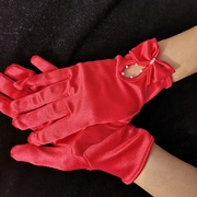 红色手套结婚新娘秀禾婚纱红色秀禾服蕾丝复古缎面短款中式手套