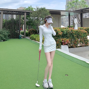 高尔夫球服女套装时尚修身速干长袖女上衣，golf运动短裙子网球羽毛