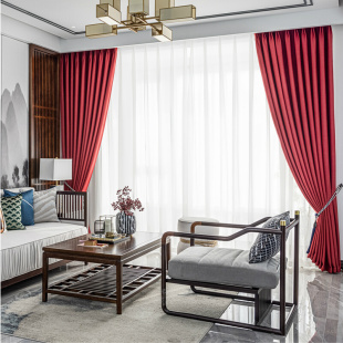 加厚遮高光纯色窗帘布，酒店宾馆现代卧室，客厅婚房红色窗帘隔断帘