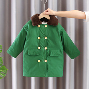 儿童绿色大衣加棉加厚保暖中长款外套，男童冬装加厚宝宝冬季棉衣潮