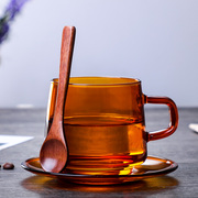 创意北欧琥珀色玻璃咖啡杯套装带把早餐杯女精致茶杯水杯