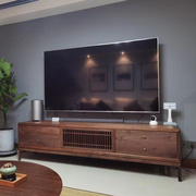 新中式黑胡桃木禅意电视柜简约实木，茶几组合墙柜老榆木地柜客厅