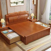 实木床1.5米双人床中式主y卧高箱床1.8米主卧大床婚床储物款