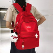 红色书包大学生2024双肩，包女大容量女生大红色，电脑背包肩包红