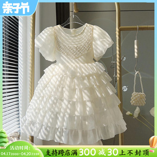 女童连衣裙夏季重工儿童洋气花童裙子蓬蓬纱裙白色礼服蛋糕公主裙
