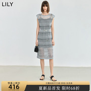 LILY2024夏女装设计感两件套气质通勤款镂空吊带裙针织连衣裙