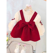 女童秋季连衣裙洋气婴儿红色，公主裙3儿童秋装1周岁女宝宝礼服裙子